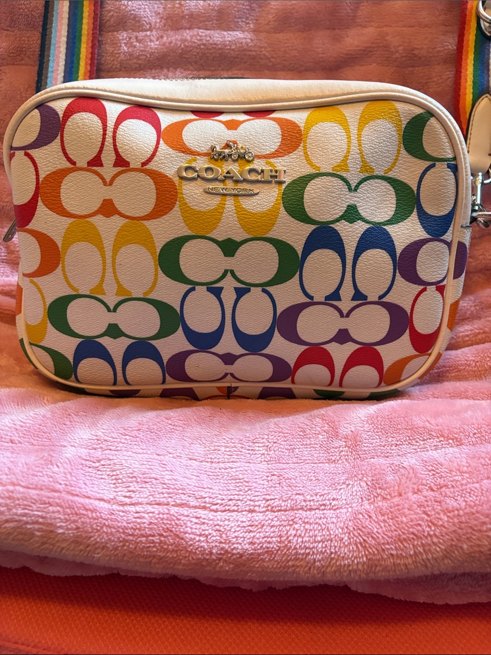 Coach White Multi Rainbow Signature Crossbody with Stripe Strap - Picture 3 of 3